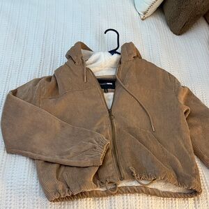 Fashion Nova Brown Corduroy Hooded Jacket